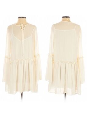 AFTER MARKET Cream Sheer Bell Sleeve Dress M